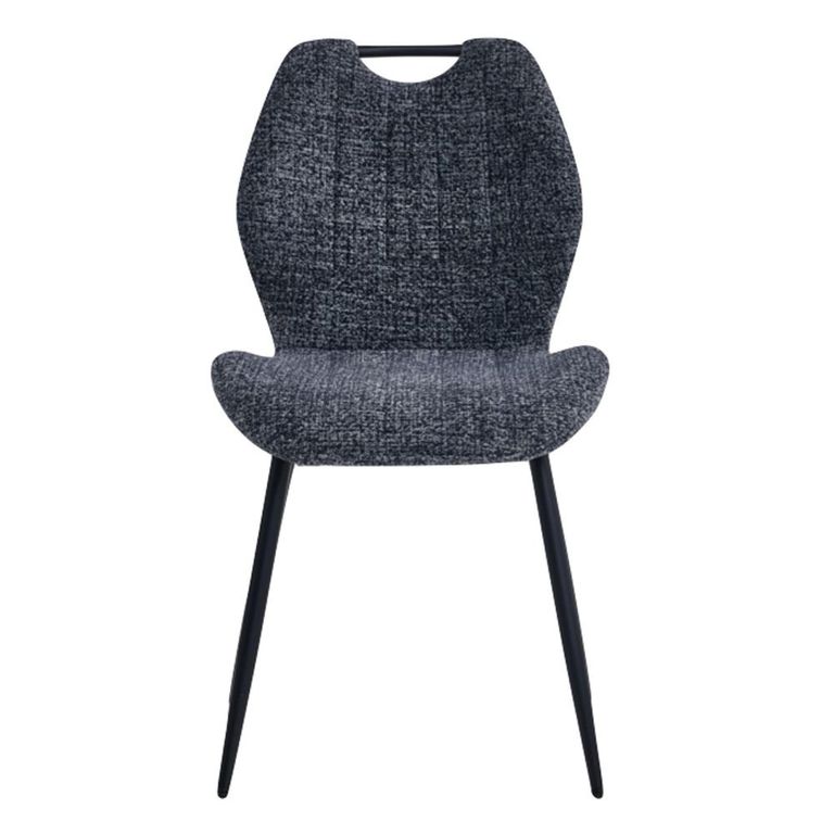 Turin Dining Chair - Set of 2 - Dark Grey and Black - Fabric and Metal