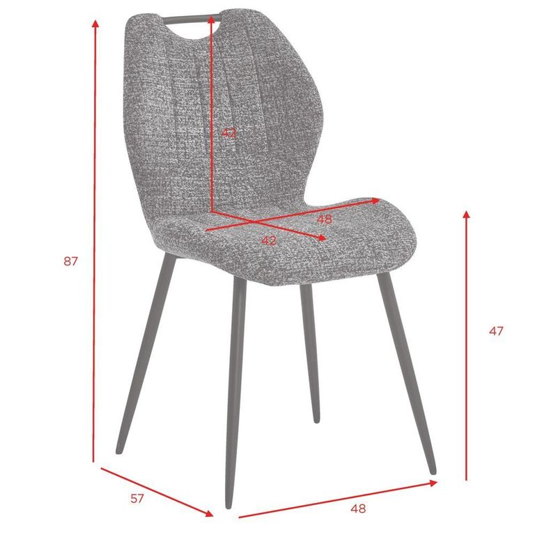 Turin Dining Chair - Set of 2 - Dark Grey and Black - Fabric and Metal