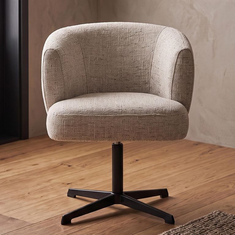 Dinan Swivel Dining Armchair - Cream Tweed - Fabric and Metal