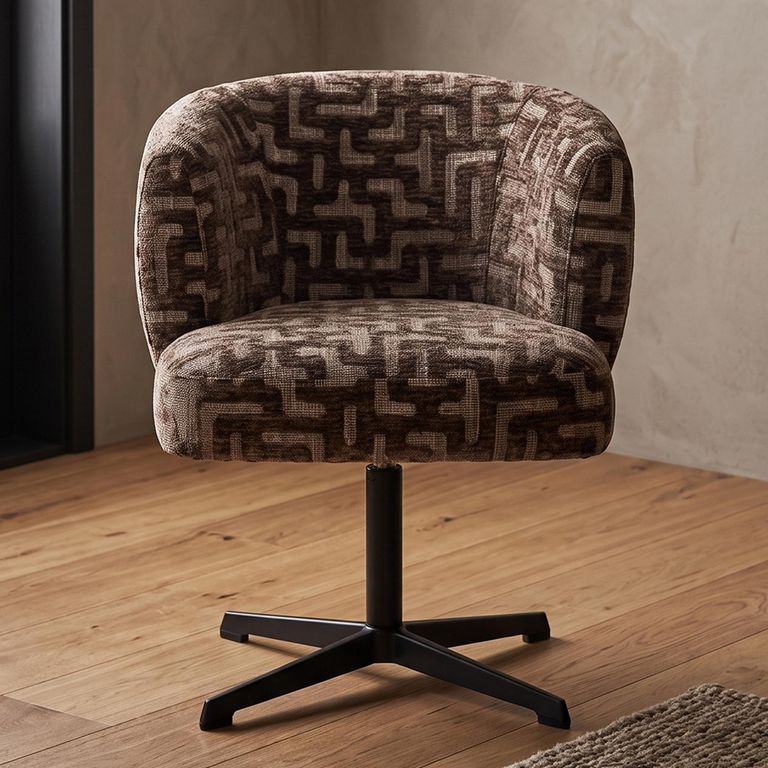 Dinan Swivel Dining Armchair - Labyrinth - Brown - Fabric and Metal