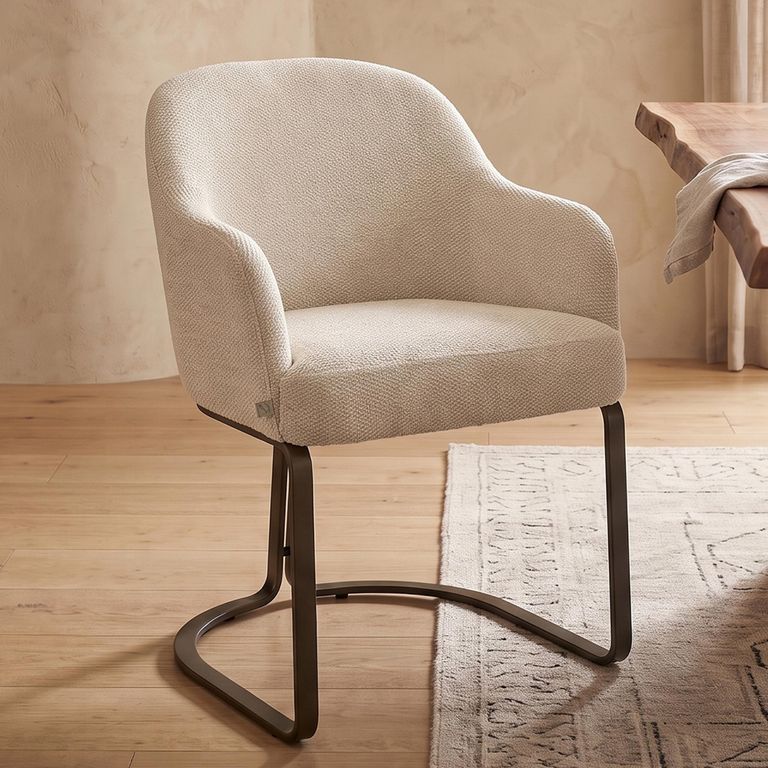 Hadley Dining Armchair - Cantilever Base - Natural Boldweave - Fabric and Metal