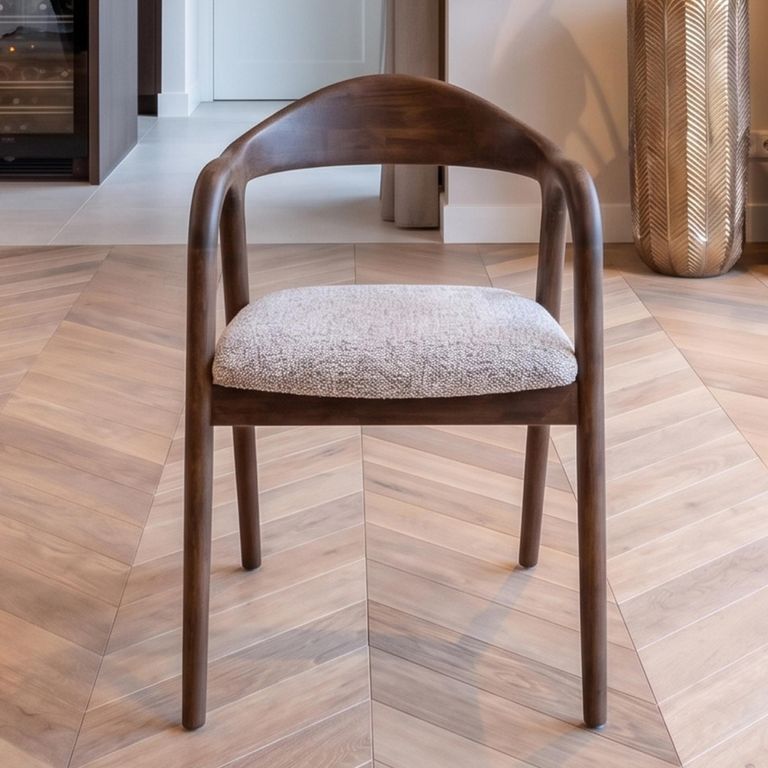 Mihara Dining Armchair - Curved Back - Mocco - Fabric and Wood