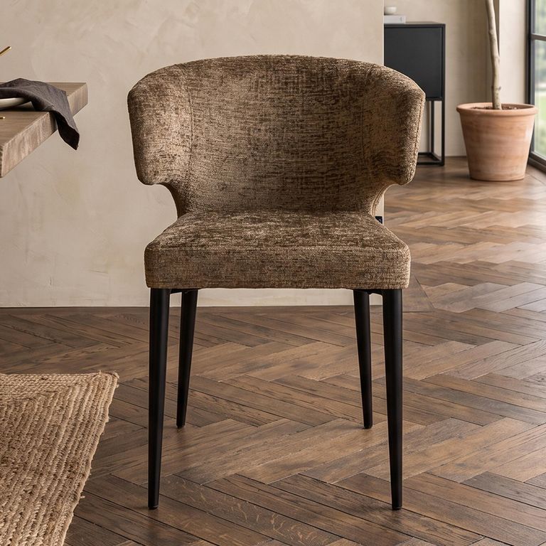 Taylor Dining Chair - Wing Back - Brandy Fusion - Fabric and Metal