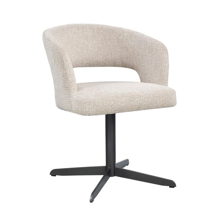 Blanca Swivel Dining Armchair - Curved Back - Fancy Natural - Fabric and Metal