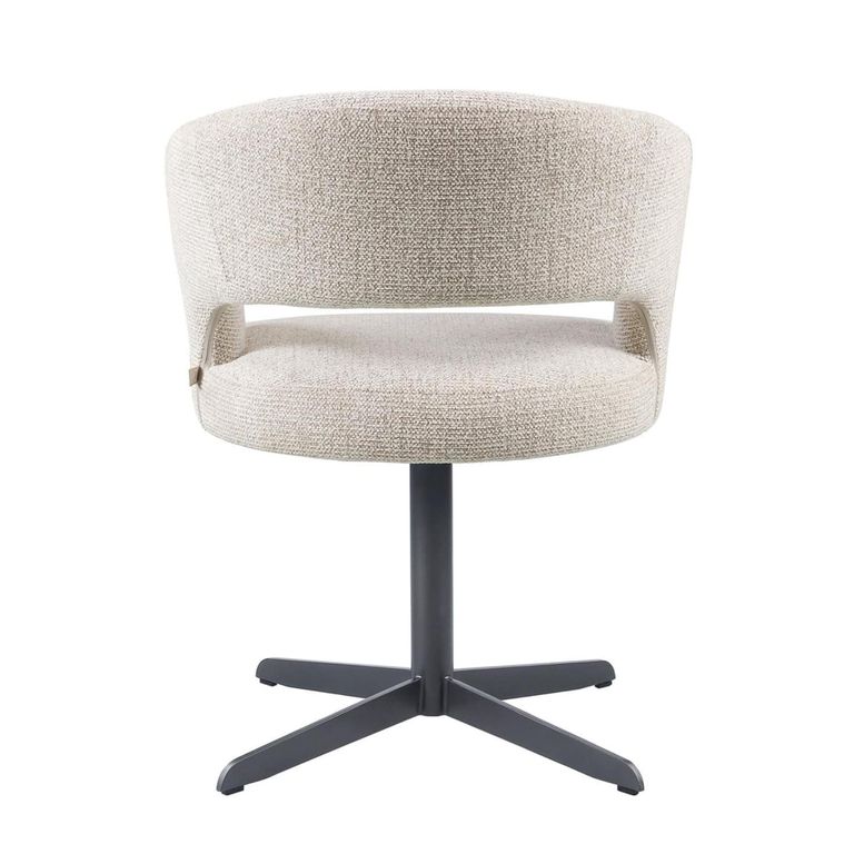 Blanca Swivel Dining Armchair - Curved Back - Fancy Natural - Fabric and Metal