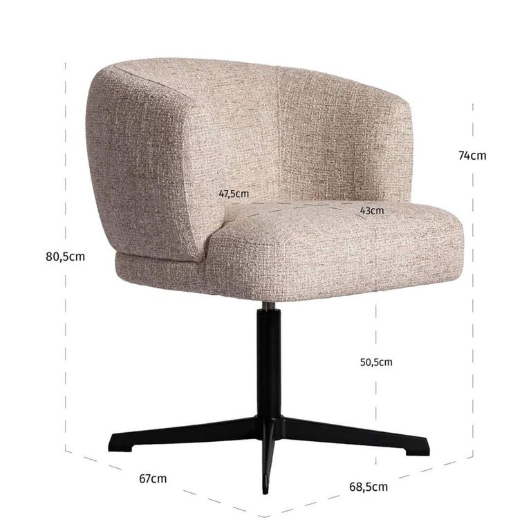 Dinan Swivel Dining Armchair - Cream Tweed - Fabric and Metal