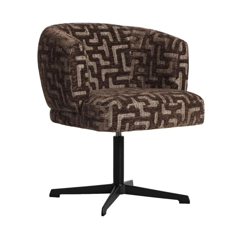 Dinan Swivel Dining Armchair - Labyrinth - Brown - Fabric and Metal