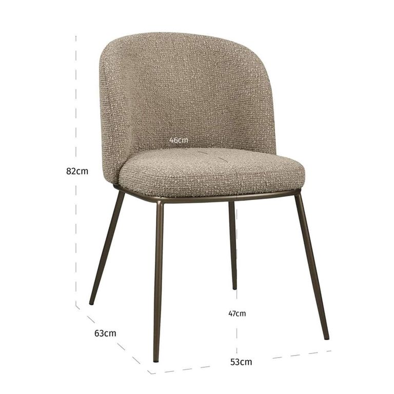 Elvi Dining Chair - Set of 2 - Mocca Chunky - Fabric and Metal