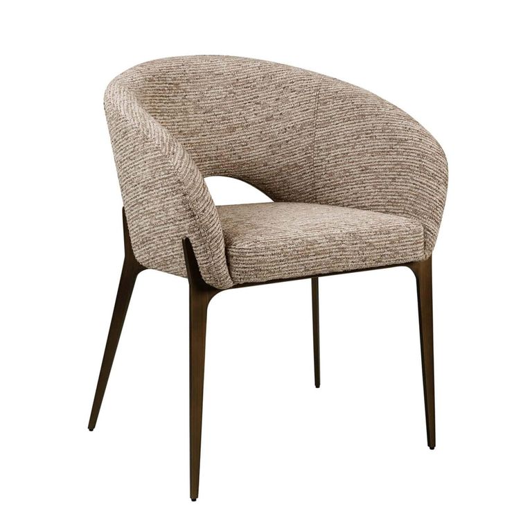 Kenzi Dining Armchair - Curved Back - Mocca Linear - Fabric and Wood