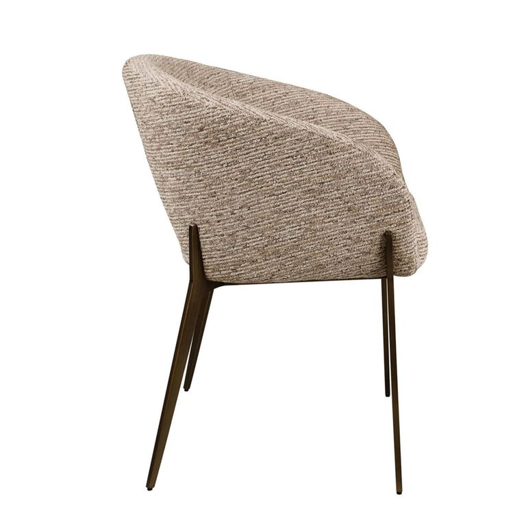 Kenzi Dining Armchair - Curved Back - Mocca Linear - Fabric and Wood