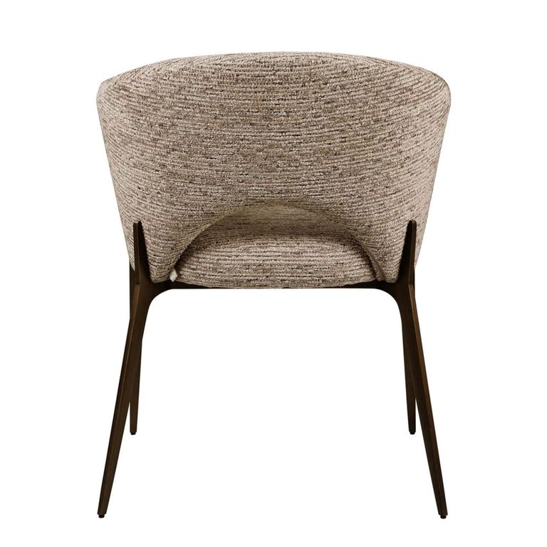 Kenzi Dining Armchair - Curved Back - Mocca Linear - Fabric and Wood