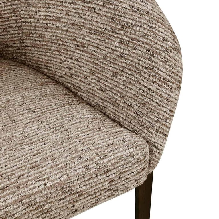 Kenzi Dining Armchair - Curved Back - Mocca Linear - Fabric and Wood