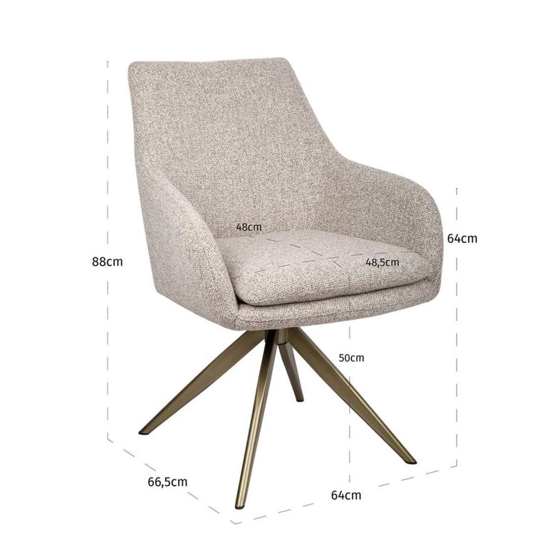 Lisonne Swivel Dining Armchair - Sand - Fabric and Metal