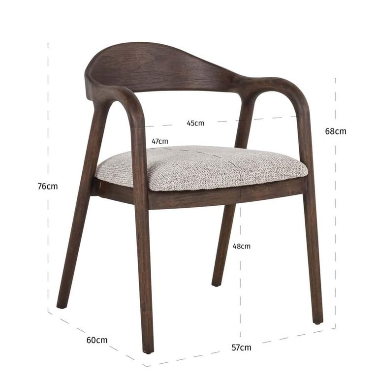 Mihara Dining Armchair - Curved Back - Mocco - Fabric and Wood