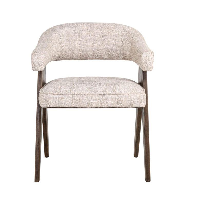 Mori Dining Armchair - Curved Back - Cream Tweed - Fabric and Wood