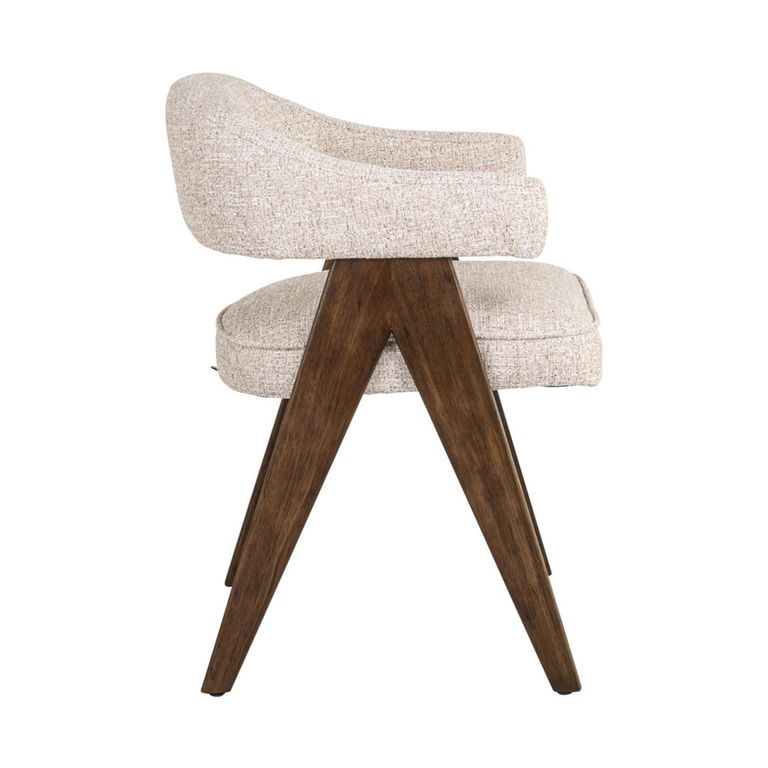 Mori Dining Armchair - Curved Back - Cream Tweed - Fabric and Wood