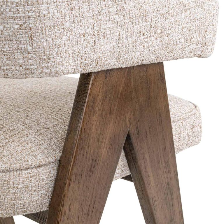 Mori Dining Armchair - Curved Back - Cream Tweed - Fabric and Wood