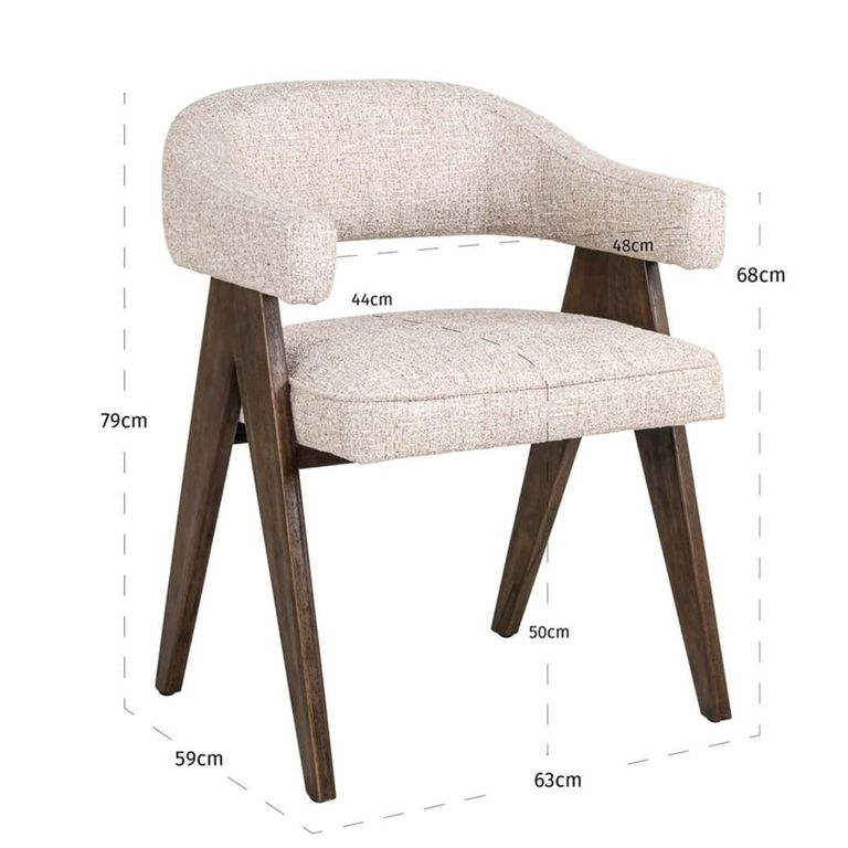 Mori Dining Armchair - Curved Back - Cream Tweed - Fabric and Wood