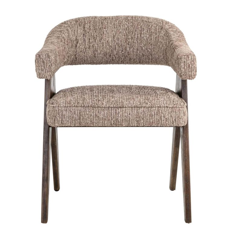 Mori Dining Armchair - Mocca Linear - Fabric and Wood