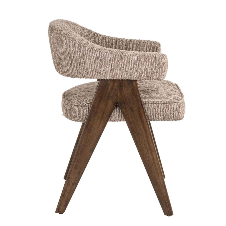 Mori Dining Armchair - Mocca Linear - Fabric and Wood