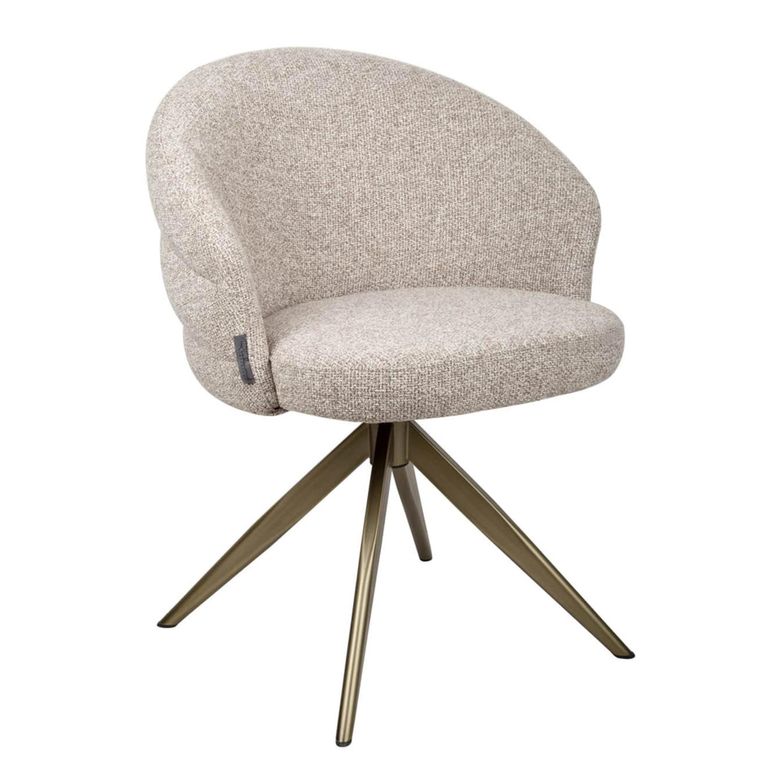 Zendaya Swivel Dining Armchair - Curved Back - Cayenne Brown - Fabric and Metal