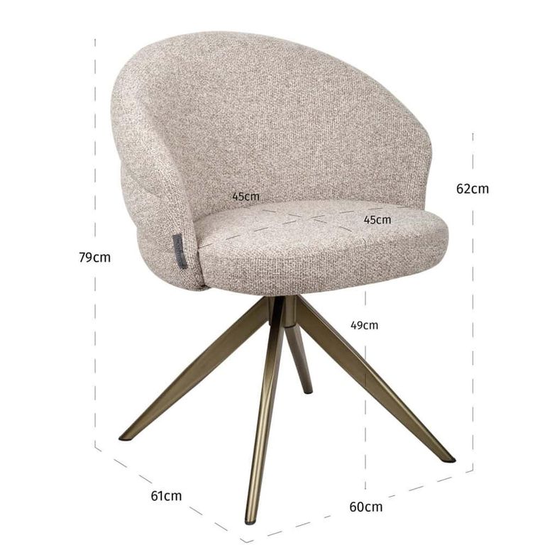 Zendaya Swivel Dining Armchair - Curved Back - Cayenne Brown - Fabric and Metal