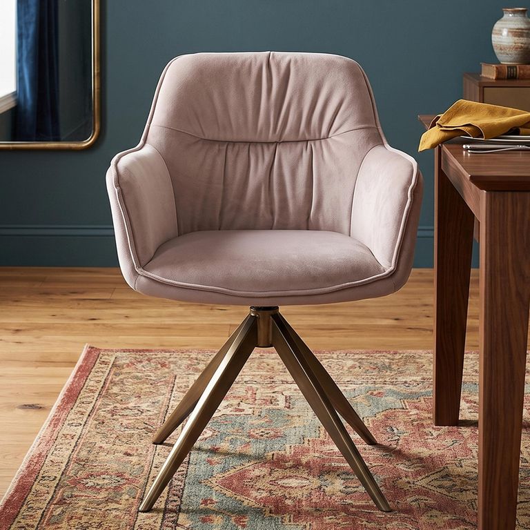 Aline Swivel Dining Armchair - Sand Velvet and Gold - Fabric and Metal