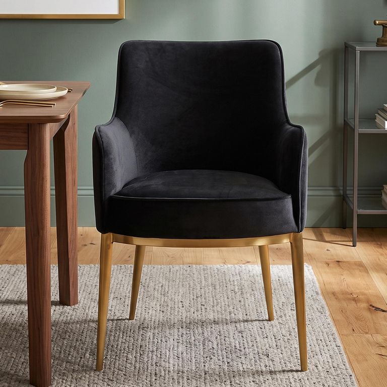 Breeze Dining Armchair - Set of 2 - Quartz Anthracite and Gold - Fabric and Metal