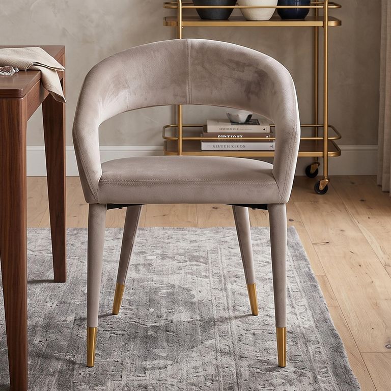 Gia Dining Armchair - Curved Back - Sand - Fabric and Metal
