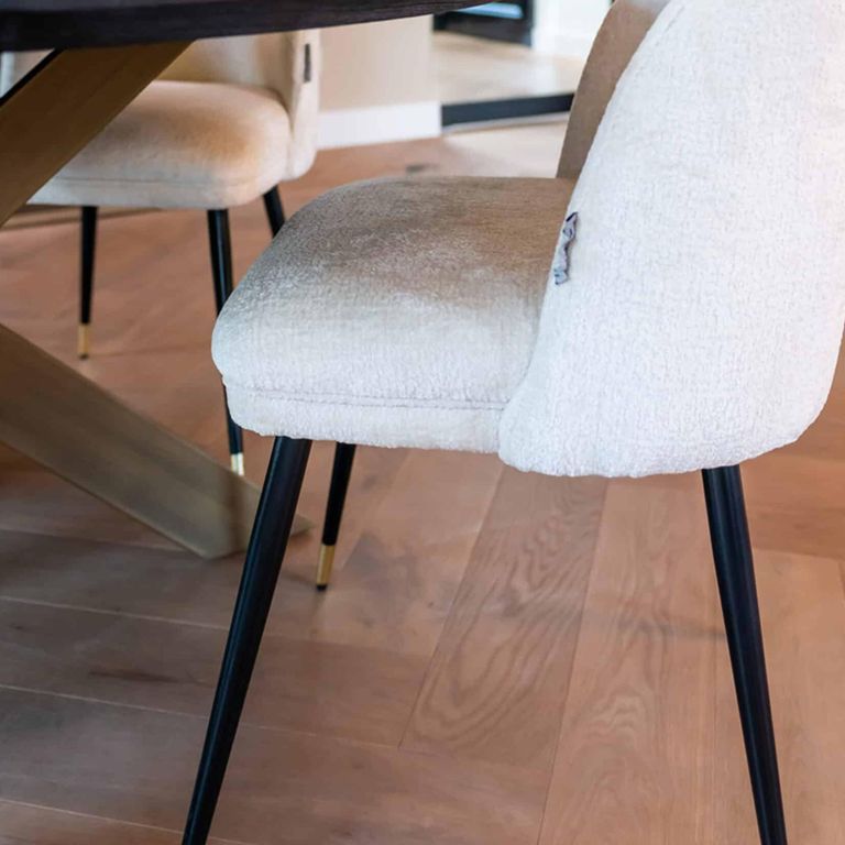 Alicia Dining Chair - White Chenille - Fabric and Metal