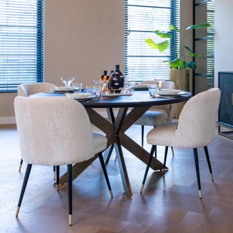 Alicia Dining Chair - White Chenille - Fabric and Metal