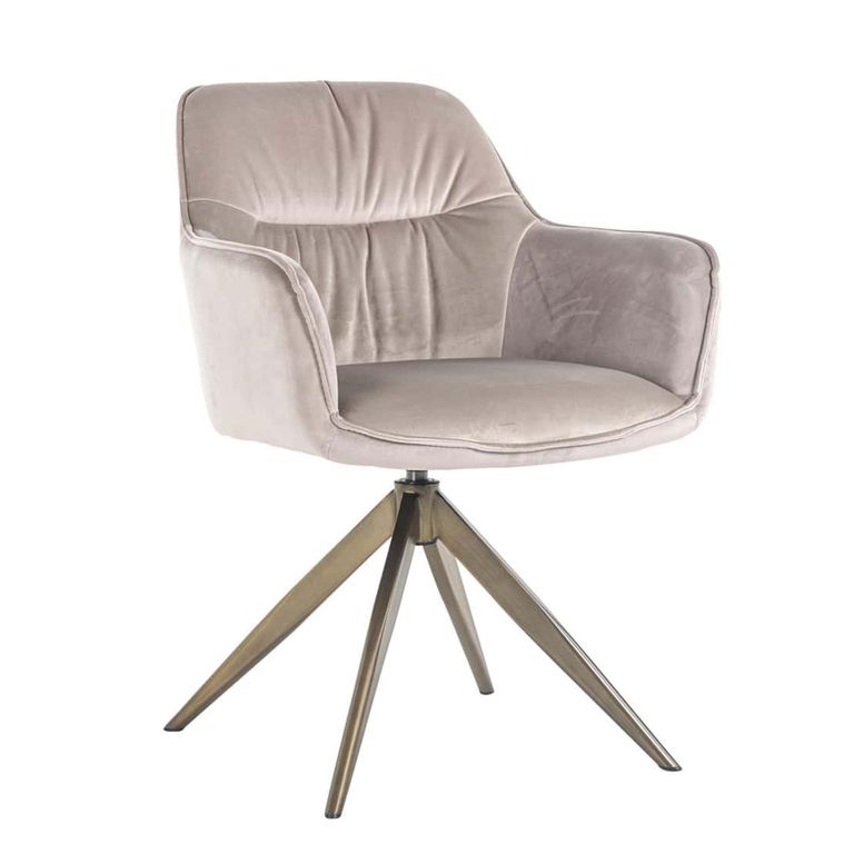 Aline Swivel Dining Armchair - Sand Velvet and Gold - Fabric and Metal