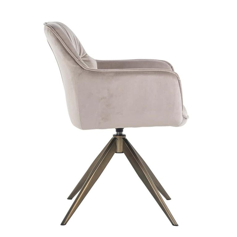 Aline Swivel Dining Armchair - Sand Velvet and Gold - Fabric and Metal