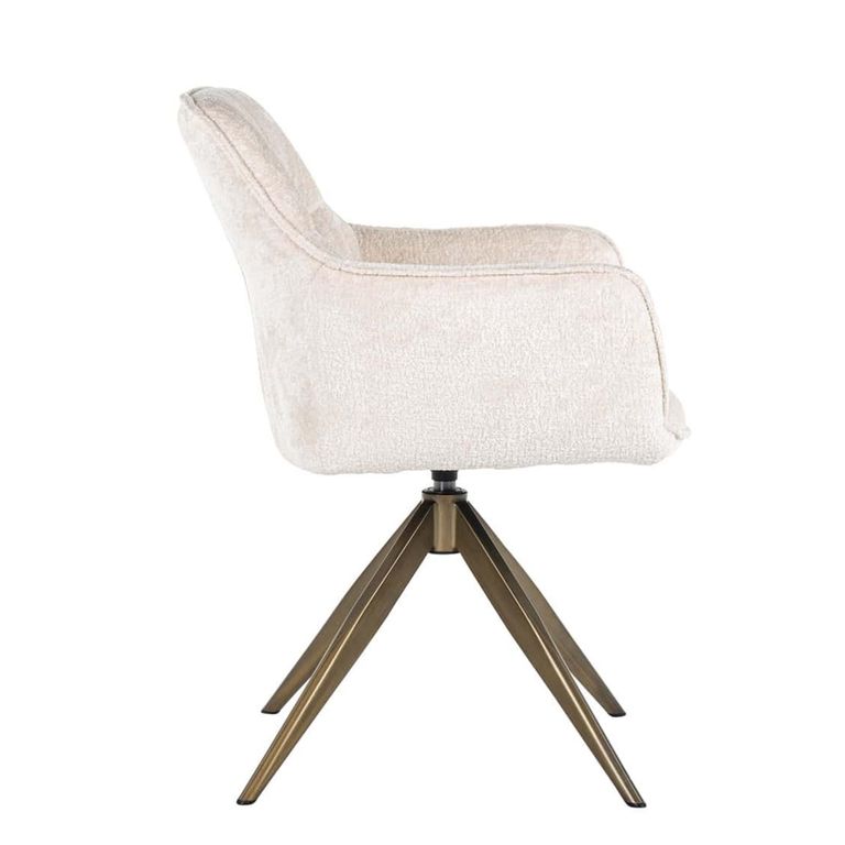 Aline Swivel Dining Armchair - White Chenille and Gold - Fabric and Metal