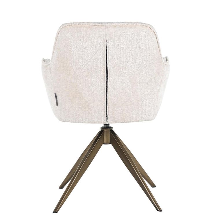 Aline Swivel Dining Armchair - White Chenille and Gold - Fabric and Metal