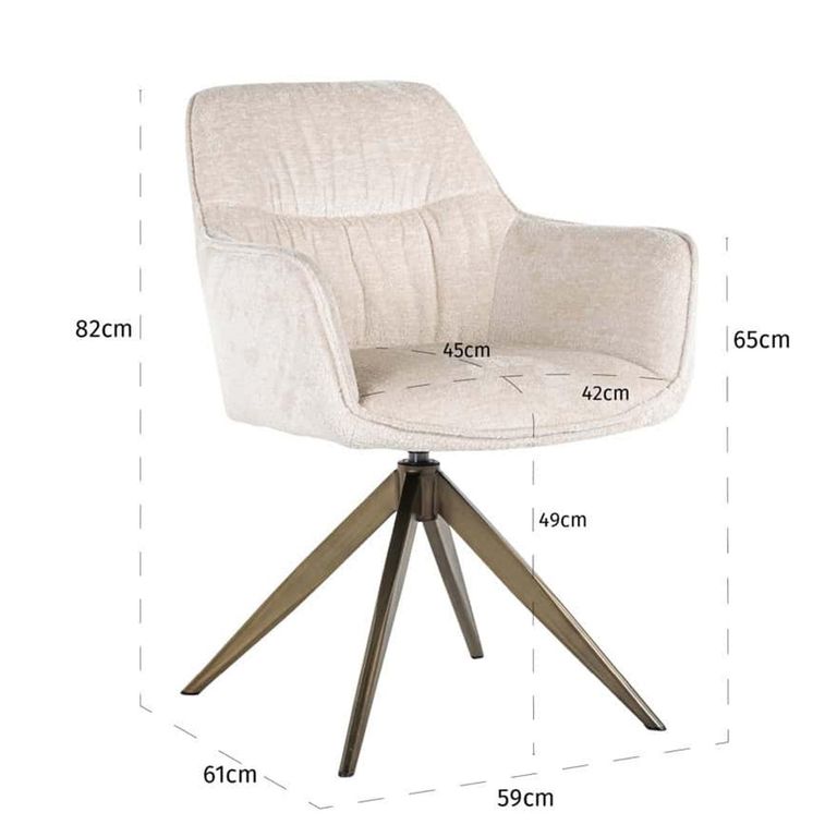Aline Swivel Dining Armchair - White Chenille and Gold - Fabric and Metal
