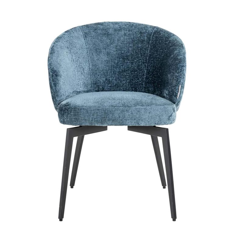 Amphara Dining Armchair - Curved Back - Blue Chenille - Fabric and Metal