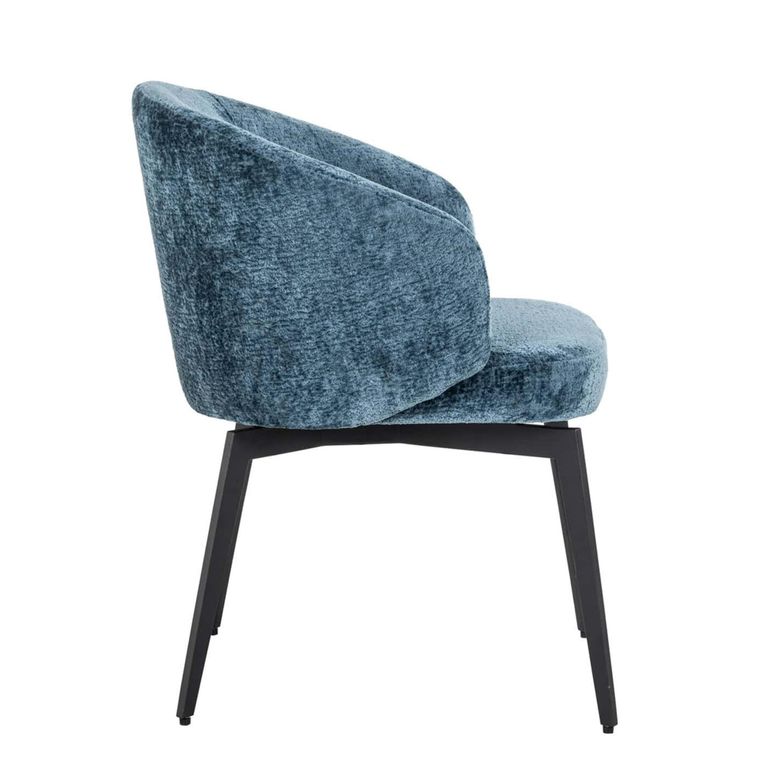 Amphara Dining Armchair - Curved Back - Blue Chenille - Fabric and Metal