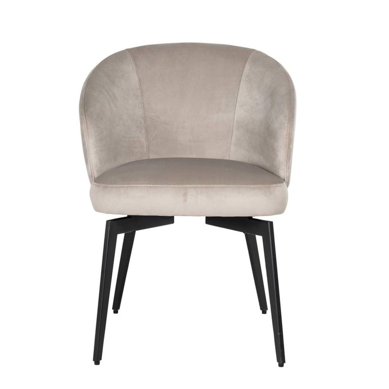 Amphara Dining Armchair - Curved Back - Sand Velvet - Fabric and Metal