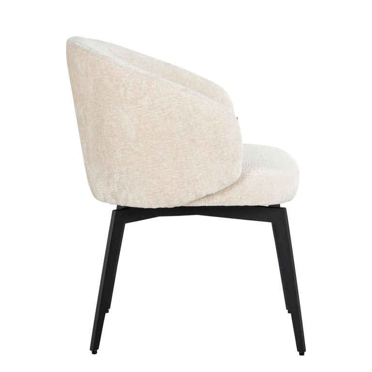Amphara Dining Armchair - Curved Back - White Chenille - Fabric and Metal