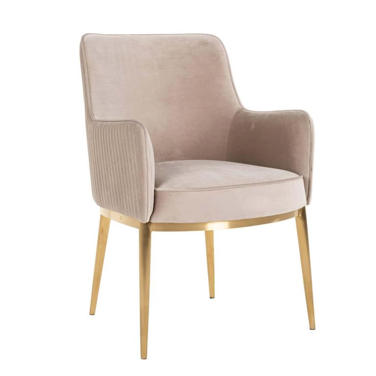 Breeze Dining Armchair - Set of 2 - Sand and Gold - Fabric and Metal