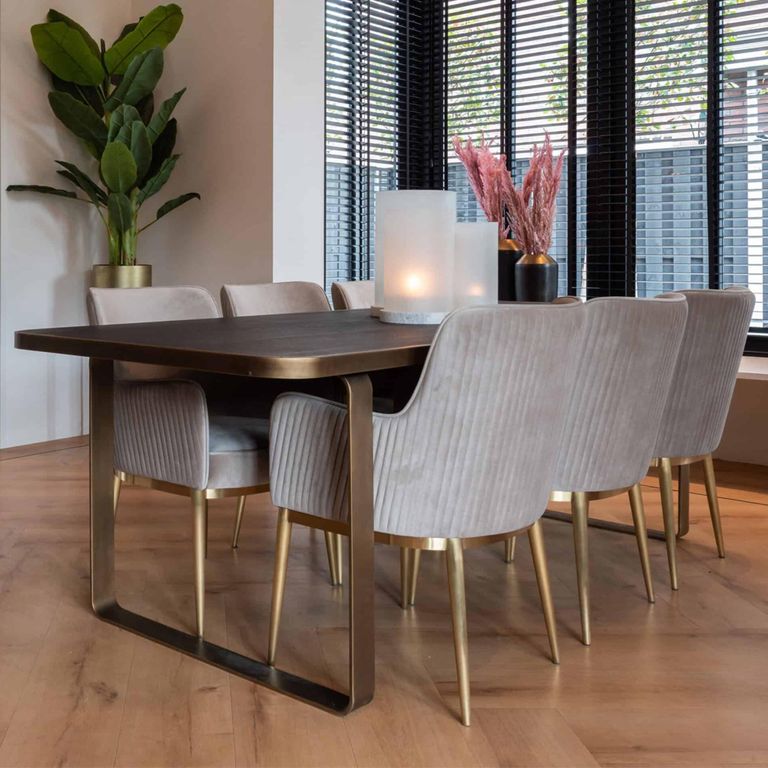 Breeze Dining Armchair - Set of 2 - Sand and Gold - Fabric and Metal