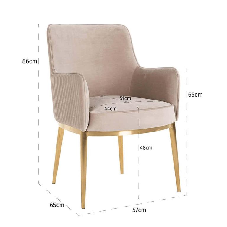 Breeze Dining Armchair - Set of 2 - Sand and Gold - Fabric and Metal