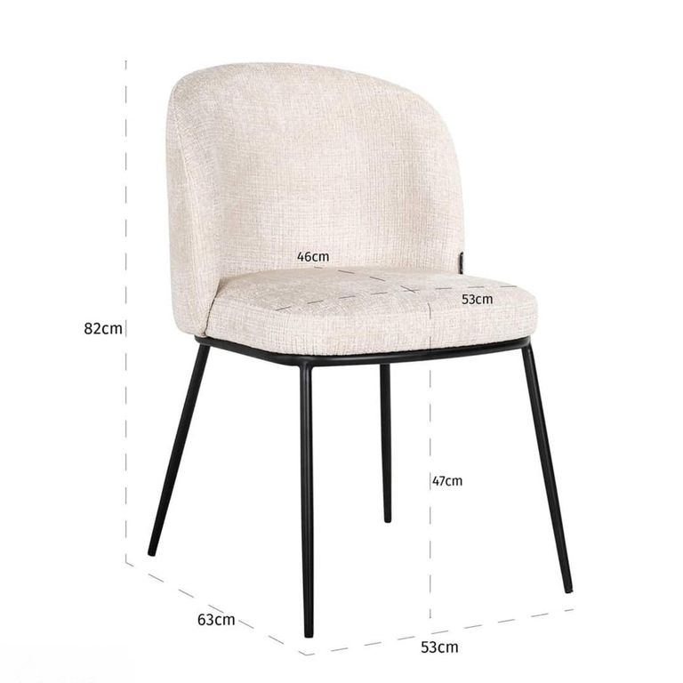 Elvi Dining Armchair - Set of 2 - Curved Back - Niagara Beige - Fabric and Metal