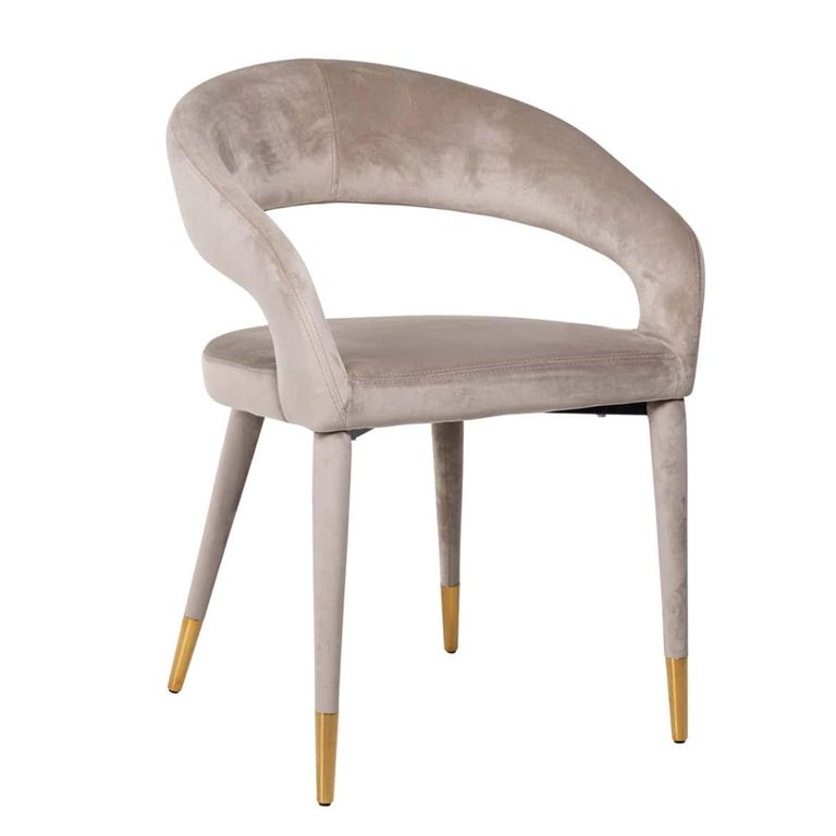 Gia Dining Armchair - Curved Back - Sand - Fabric and Metal