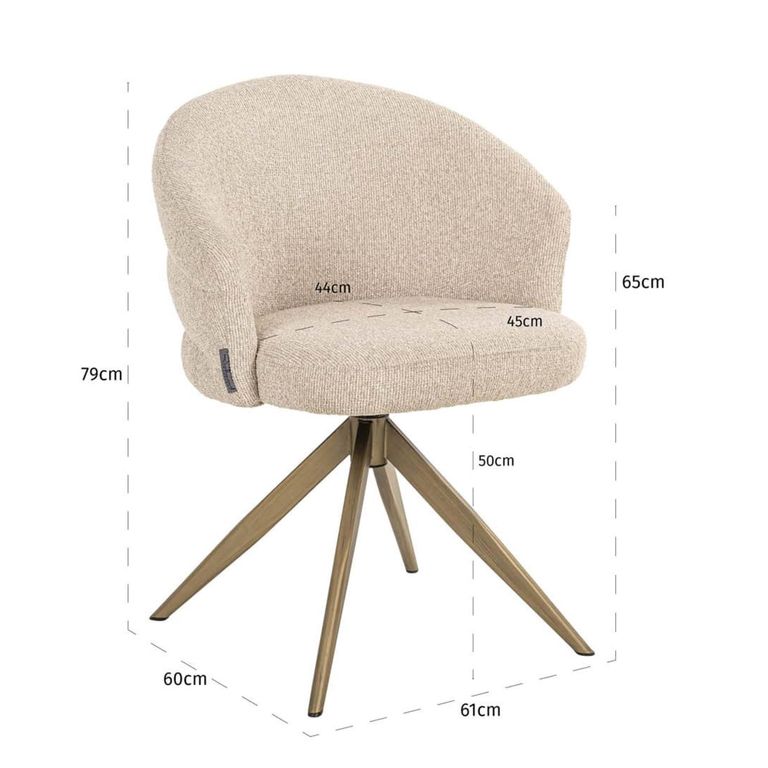 Zendaya Swivel Dining Armchair - Biscotti and Gold - Fabric and Metal