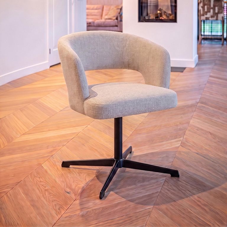 Blanca Swivel Dining Chair - Curved Back - Fancy Natural - Fabric and Metal
