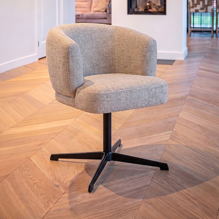 Dinan Swivel Dining Chair - Cream Tweed - Fabric and Metal