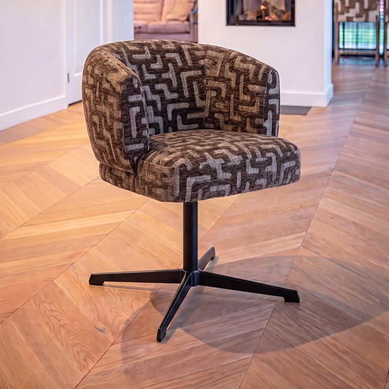 Dinan Swivel Dining Chair - Labyrinth - Brown - Fabric and Metal