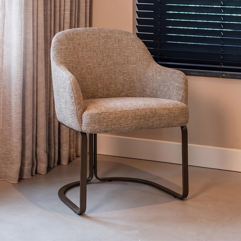 Hadley Dining Armchair - Cantilever Base - Brown Tweed - Fabric and Metal